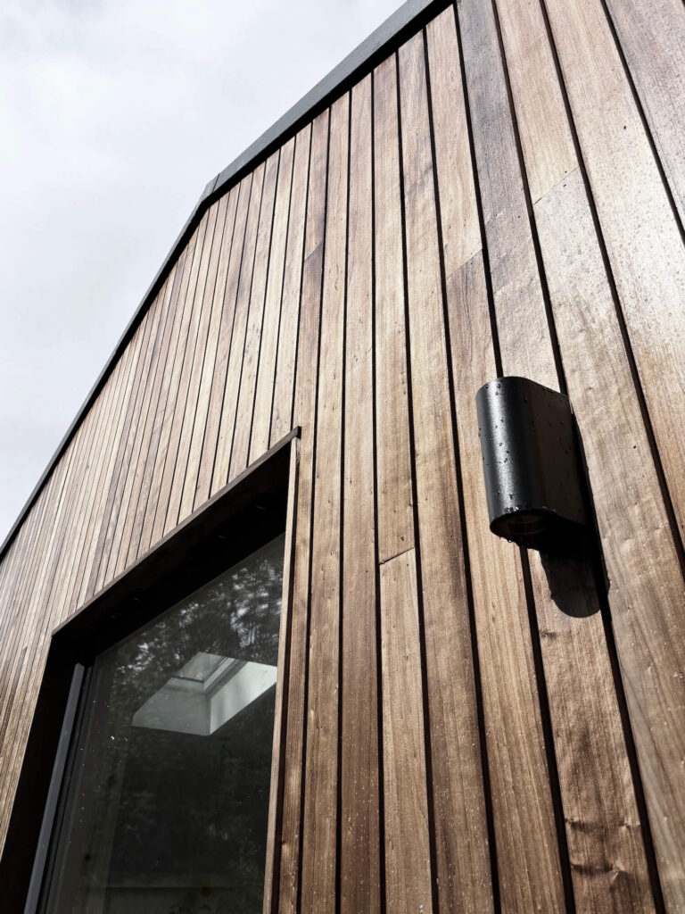 View looking up of timber-clad extension in Bath