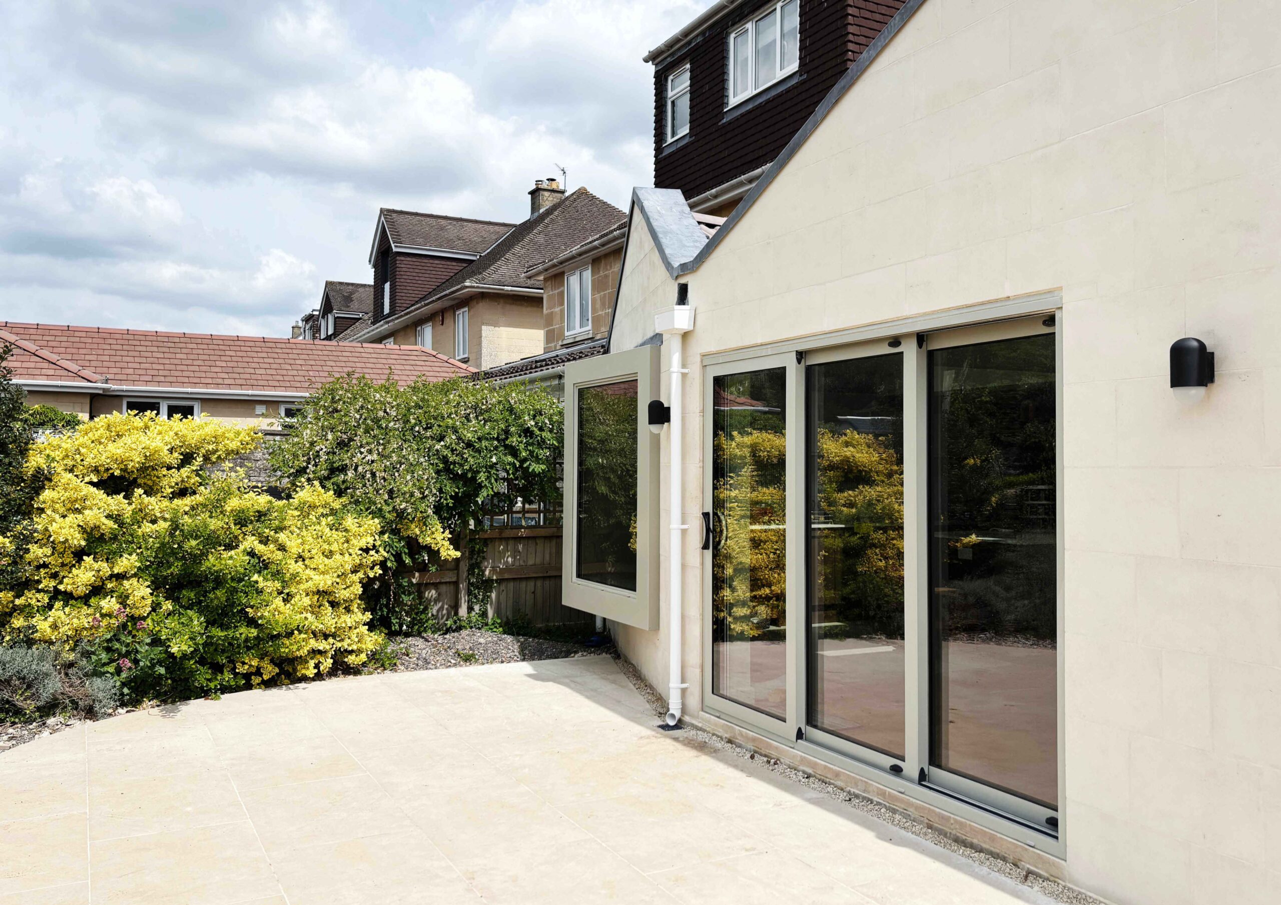 Stone extension with vaulted roof - rear view angled