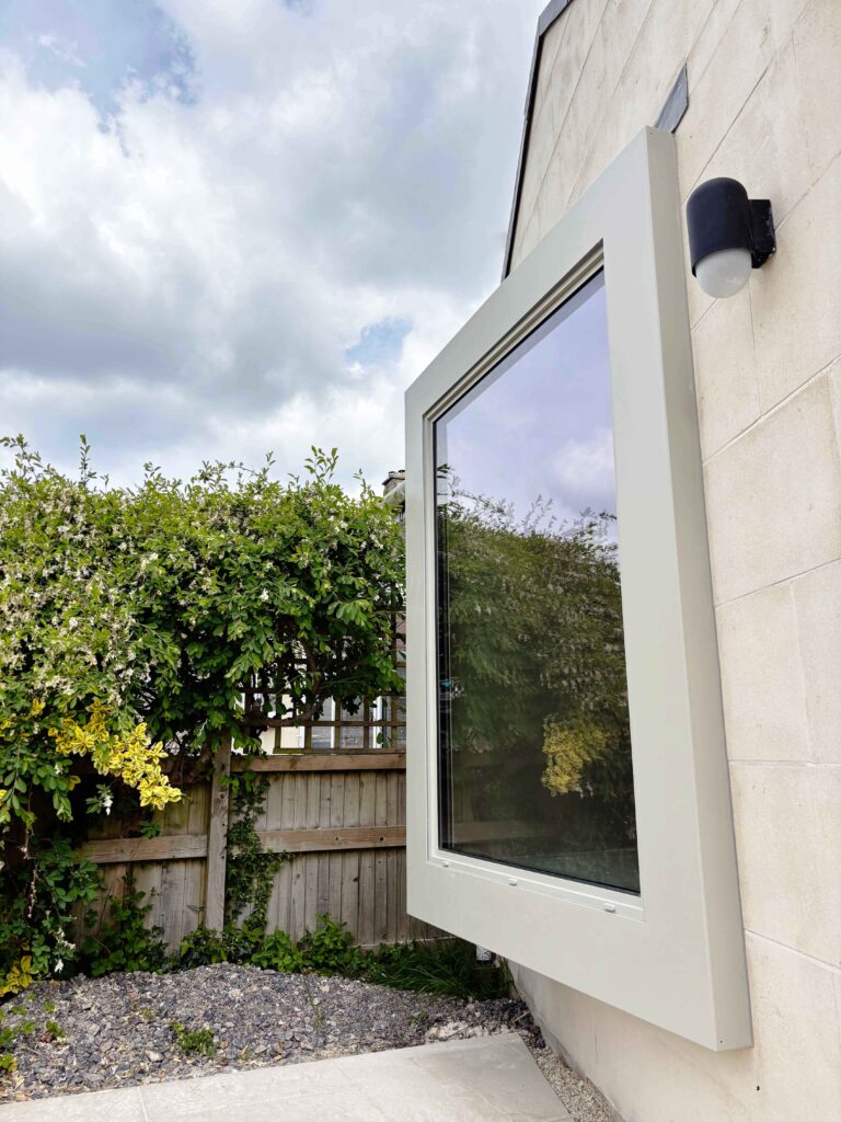 Stone extension with vaulted roof - window seat view