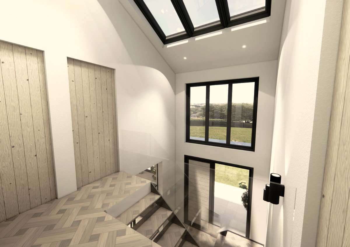 Rooflight bringing natural daylight into a modern residential interior
