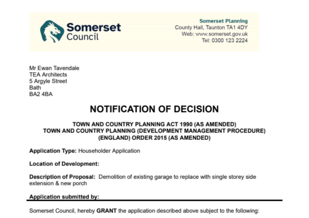 Planning permission decision notice with planning conditions